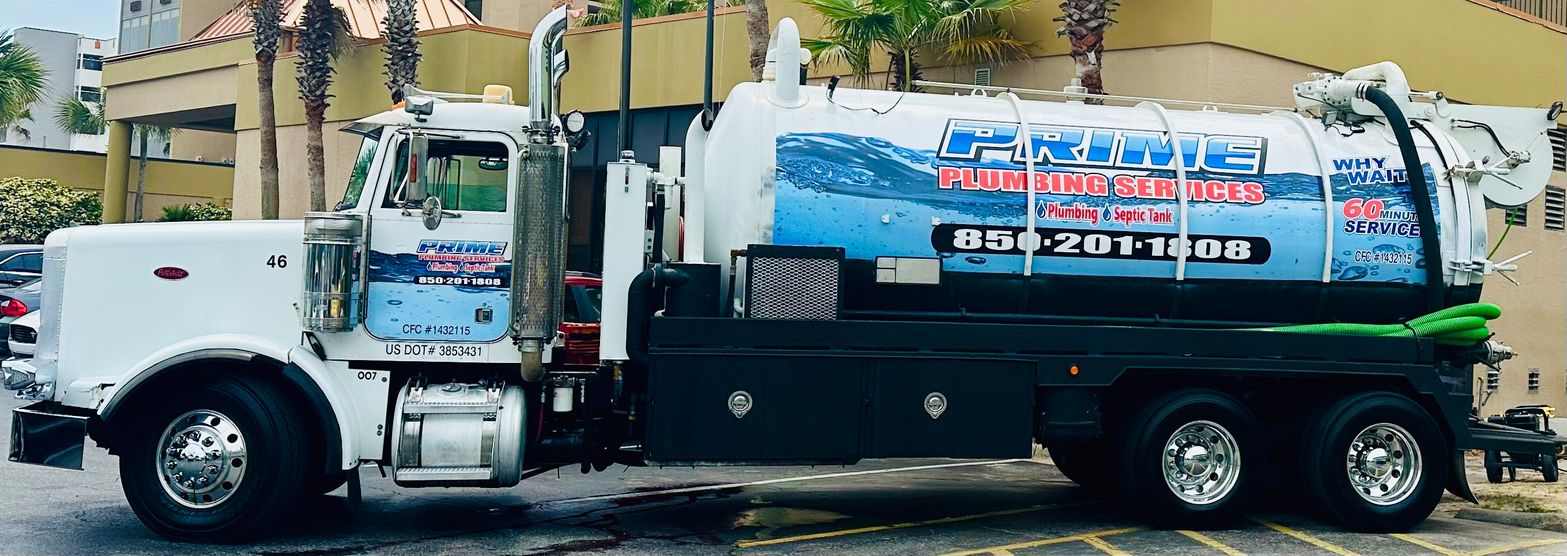 Prime Plumbing & Septic vacuum truck - septic tank pumping service in Northwest Florida